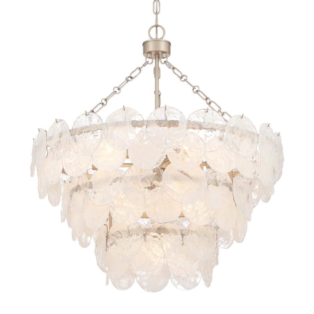 Yep by Golden Lighting Cascada 11-light Pendant in Aegean Silver and Cirrus Cloud Glass